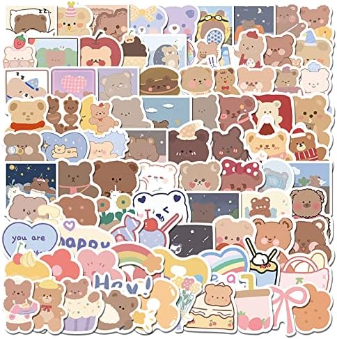 102 парчиња симпатична цртана корејска мечка налепници за деца лаптоп, прекрасни налепници за естетска мечка водоотпорен винил трендовски