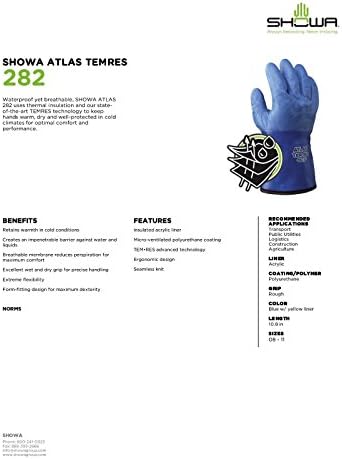 Showa Најдобри 282 Атлас Темерс Изолирани нараквици, водоотпорна/дише технологија Темрес, груба текстурална облога отпорна на нафта, акрилна изолација, 2xL