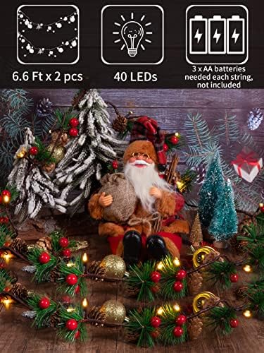 АНФСИН Вкупно 13,2ft 40 LED LED Божиќни LED стринг светла- 2 пакувања Батерии за батерија, божиќни велосипеди, бор конус, црвени бобинки, светла