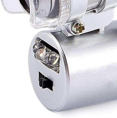 Pocketебно микроскоп, џебно микроскоп 60X мини накит Зголемено стакло Loupe рачен 2 LED UV светло за телефон, накит за накит