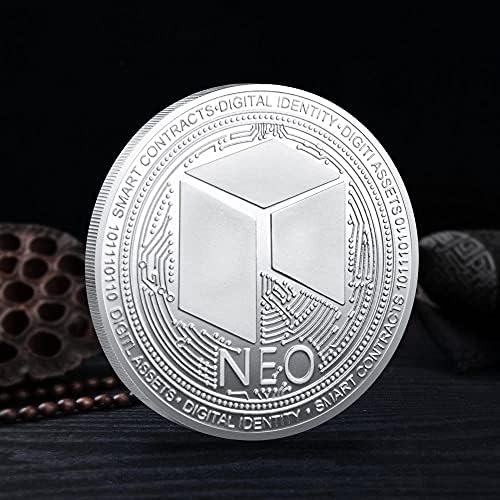 2 парчиња комеморативна монета злато-позлатена сребрена дигитална виртуелна монета Neo Coin Cryptocurrency 2021 Ограничено издание Колекционерска монета со заштитен случај