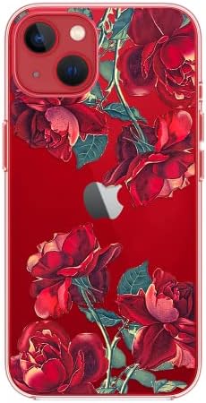 Fancycycase iPhone 14 Case -женски девојки Елегантен дизајн на Црвена роза Цветост Убава цветна шема Флексибилен TPU заштитен јасен случај компатибилен