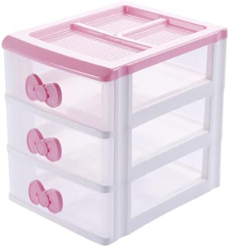Прекрасни девојки кои примаат кабинети за складирање кутии за десктоп шминка организатор со тристепени фиоки кои примаат фиоки n розово