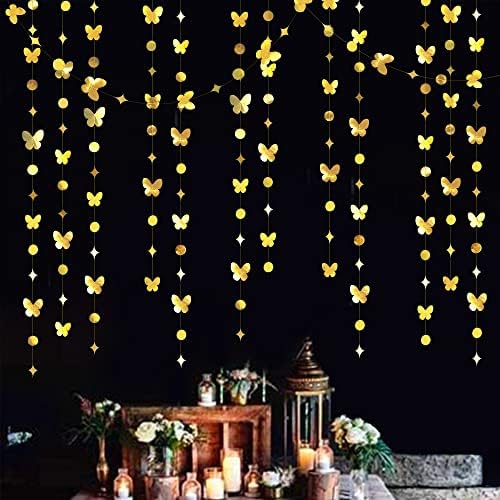 40 Стапки Златна Пеперутка Венец Метална Хартија Виси Точки Ѕвезда Пеперутки Стример Банер За Пролет Ангажман Свадба Невестински