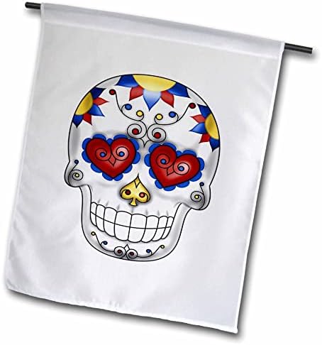 3drose црвена, жолта, сина и бела илустрација на черепот со шеќер - знамиња