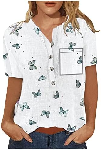 Блуза со кратки ракави со врвови за дами пролет плус големина колк домашна облека кошули со кошули печатено мека лабава