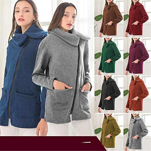 Andongnywell Womenените палто пријатно скута руно Fuzzy Faux Shearling Zip јакна коси патент плус џемпер од руно