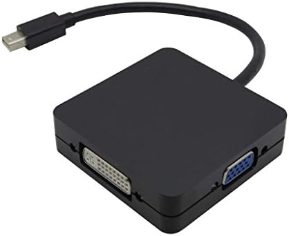 [3 во 1 Mini DP кабел] FlatFin Mini Display Port Thunderbolt до DVI VGA HDMI Mac адаптер за MacBook, MacBook Pro, MacBook Air, Surface Pro, HDTV - Black