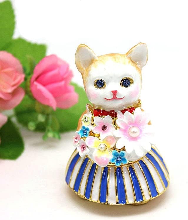 Прекрасна кутија за мачки со мачки со цвет декоративно кристално кристално емајлиран животински украс Декоративен накит за накит кутија