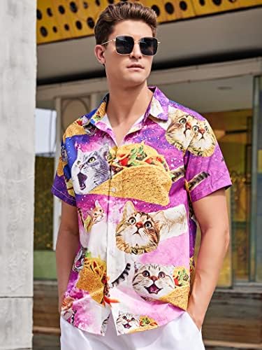 Копчиња за машки рајсверн надолу со кошули со кратки ракави со слаби странични кошула случајна хавајска лето Алоха плажа кошули за одмор