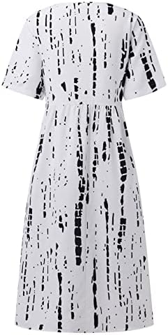 Обични фустани за жени, женски летен случај на летна мода печатена кратка ракав 2022 фустан од џеб на вратот О-врат
