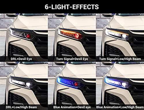 Собранието на предните светла на uqz со целосен LED Red Devil Blights компатибилен со 10 -тиот Gen 2018 2019 2020 2021 Honda Accord, Slug & Play Head Larm, секвенцијален сигнал за вртење