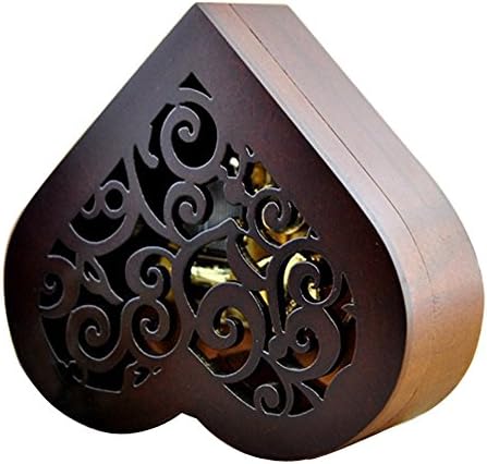 Fnly антички врежана дрвена музичка кутија со ветерници, музичка кутија Еделвејс, со движење со злато, во форма на срце, во форма