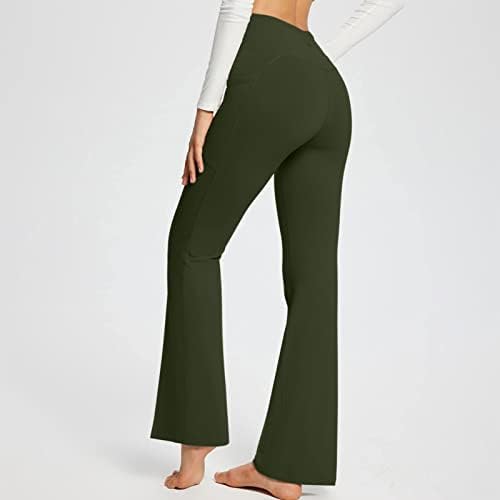Quiusge жени јога панталони хеланки со џебови пакет, широки нозе со висока половината на половината за контрола на стомакот, фитнес панталони