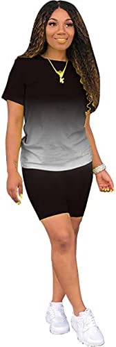 Bogurstенска женска цврста боја 2 парчиња со кратки ракави со кратки ракави и панталони за џогирање костуми обични хулахопки за хулахопки
