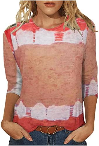 3/4 маички за ракави за тинејџерски девојки чамци градиент градиент во боја на бојата, обична вратоврска боја блуза маици жени 2023 4K