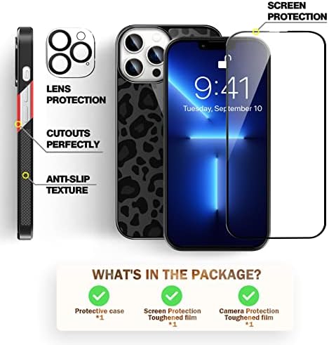 ГУЛТМИ [3 Во 1 Дизајниран За Iphone 13 Pro Max Случај Симпатична Гепард Леопард Шема Текстура На Гуми Нелизгачки Заштитен Случај