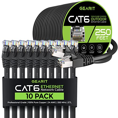 GearIT 10Pack 5ft Cat6 Етернет Кабел &засилувач; 250ft Cat6 Кабел
