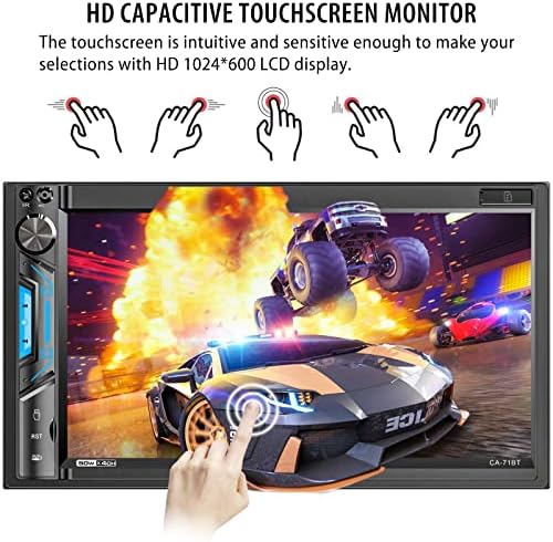 Двоен Дин автомобили Стерео приемник: 7 инчен HD -екран на допир на допир на допир на автомобил со Bluetooth - ЛЦД капацитивен монитор | MirrorLink
