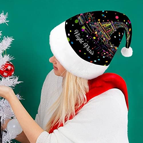Ноќ Париз Ајфеловата Кула Шарена Божиќна Капа Со Точки Дедо Мраз Смешни Божиќни Капи Празнични Капи За Жени/Мажи