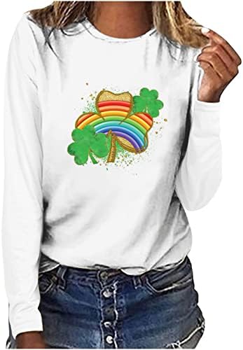 Ден на Свети Патрик, маичка женска трендовски виножито детелина, печати ирска кошула со долги ракави, блузи, пулвер, обични работни
