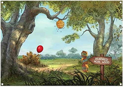 Yriujul 7x5ft ткаенина Hunny Cartoon Spring Forest Photography Заднини стотини мед мечка позадина пчела Акре црвен балон дрво роденденска