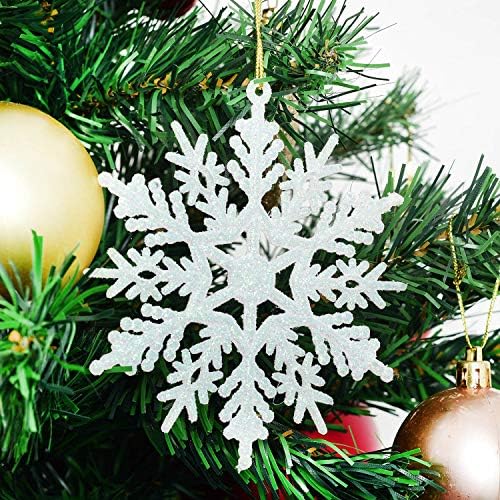 Lvydec 36pcs Божиќни сјајни украси од снегулка, пластични снегулки украси за новогодишни елки за украси за зимски празници, 4 инчи, бело