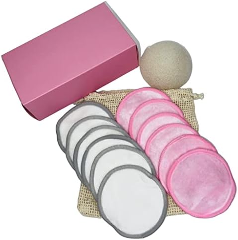Комплет Од 14 парчиња Органски Влошки За Отстранување Шминка За Повеќекратна Употреба Од Бамбус Памук | 6 Бели Кругови, 6 Розови Кругови,