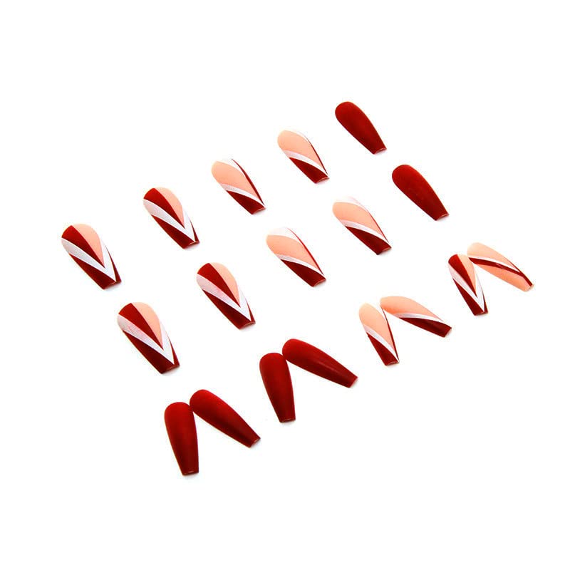 Јосомк ​​Црвен печат на ноктите долги ленти Лажни лажни нокти Акрилни нокти Притиснете на мат ковчег Вештачки нокти за жени се лепи на ноктите со лепак на статичк?