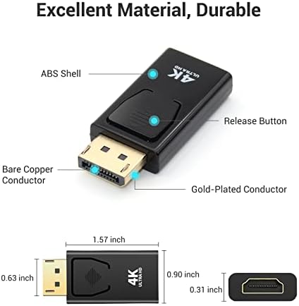 Sorthol 4K DisplayPort На HDMI Адаптер, Uni-Насочен Дисплеј Порта ДП На HDMI Адаптер Машки На Женски Позлатени 2k 3d 60Hz ЗА HP, HDTV, Проектор, Десктоп &засилувач; Дисплеј Уреди