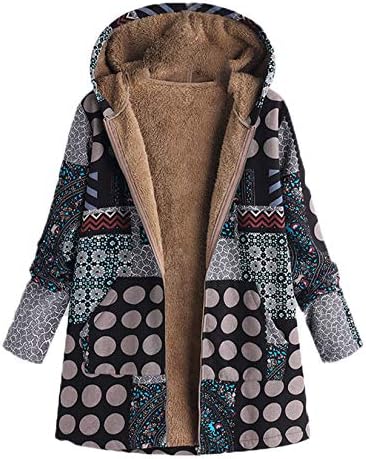 Andongnywell leassенски јакни палта Бохо печати руно наредени топла лабава парка плус големина за надворешна облека