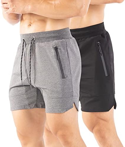 Герлобал машки 5 “салата за вежбање во теретана ги опремени атлетските боди -билдинг шорцеви за мажи со џебови од патент