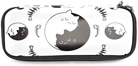 Мачка риба кожен молив со молив, торба со пенкало со двоен патенти за чување торба за чување торби за училишна работа за момчиња девојчиња девојчиња