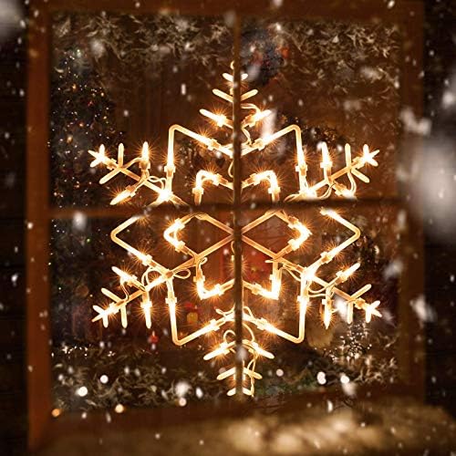 16 -инчен Божиќни прозорец Силуета светла Декорации пакет од 2 осветлени снегулки и starвездени Божиќни прозорец светла со 100 светилки за празнични украси во wallидна вр