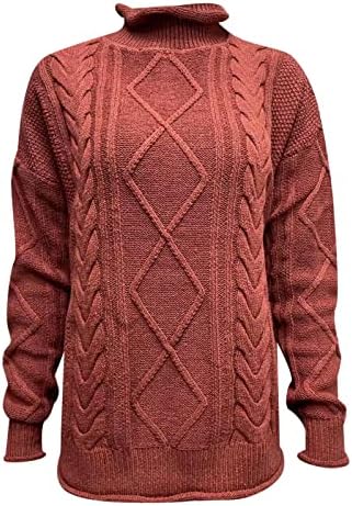 Џемпери за жени дами густа линија половина од желка со цврста боја, цврста боја мода, случајна плетена џемпер