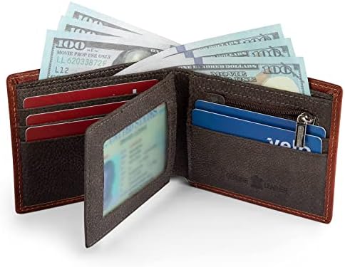 Tidoneam Mens Bifold Wallet со 2 ID прозорец - Кожни паричници за мажи нас starsвезди на знаме Совршен уникатен подарок за мажи