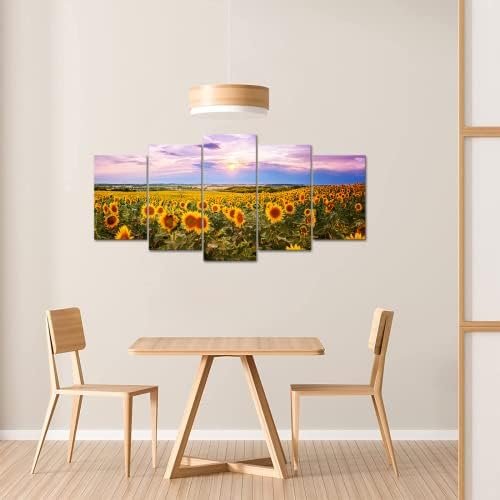 Yeilnm 5 парчиња сончогледни wallидни уметности зајдисонце зајдисонце на природа, сликарство, wallид декор, флорали, платно печатење слика