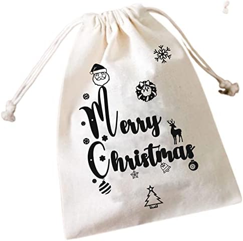 Weefair Среќен Божиќни торби за Божиќ | Памучни торби со муслин | Чанти од јаглен | Врати вреќи за подароци | Санта торби | 5x7