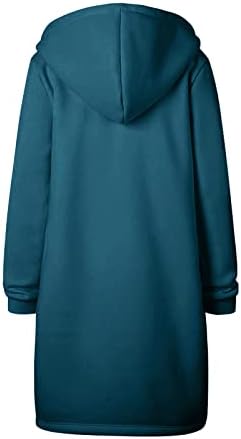Женски плус големина долга качулка, есен зимски џемпер средна должина лабава патент Туника џемпер, руно јакна од качулка палто
