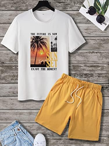 Nibhz Облека со две парчиња за мажи Тропски и букви графички мета и шорцеви за половината за влечење
