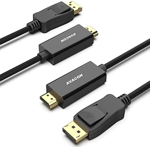 AVACON DisplayPort ДО HDMI 6 Стапки Позлатен Кабел 2 Пакет, Порта За Прикажување На Hdmi Адаптер Машки На Машки Црн