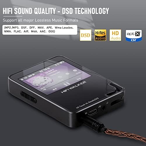 Hifiwalker H2 Touch, Hi Res Mp3 Плеер Со Bluetooth, 2.4 HD Екран На Допир, Дигитален Аудио Плеер, DSD FLAC Плеер Без Загуби, Bluetooth Музички