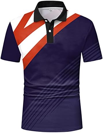 XXBR Машки Поло голф кошули, летни обични тениски врвови со кратки ракави Тенок фитн копче Турнеданд вратот Шарена спортска кошула