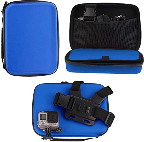 Navitech 8 во 1 Комбо комплет за додатоци за акциони камера со сина кутија - компатибилен со акционата камера Wolfang 4K