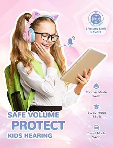 Iclever BTH13 CAT EAR & HS19 Детски слушалки за слушалки, безбеден волумен ограничен, стерео звук, преклопување, прилагодлива