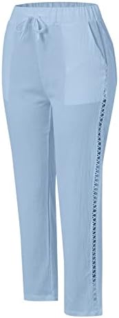 Женски постелнини панталони шик странични шупливи искривени харем панталони, обични постелнини капри панталони Бохо летни панталони