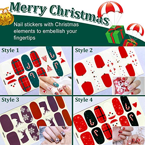 Калолар 12 чаршави Божиќни целосни обвивки само-лепете налепници за лак за нокти со датотека за нокти 1 пар