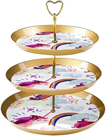 3 Ниво на кукавички штанд Кула кула приказ на држач за десерт дрвја за десерт за забави настани декор, тропски златни лисја модерни
