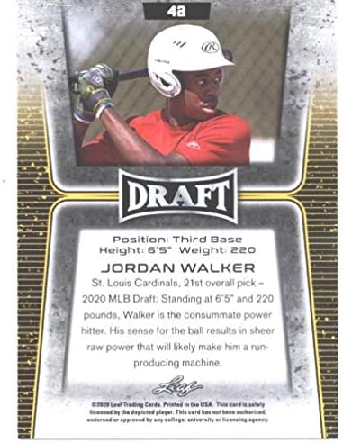 2020 LEAF DRAFT #42 Jordan Walker St. Louis Cardinals MLB Baseball Card NM-MT