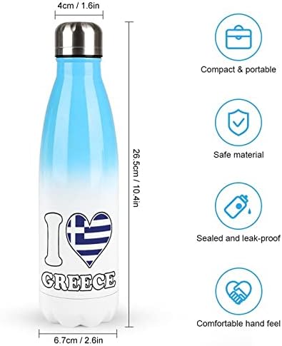 Ја сакам грчкото грчко знаме срце 17oz Спортско шише со вода од не'рѓосувачки челик изолирана форма на кола за еднократно спортска колба